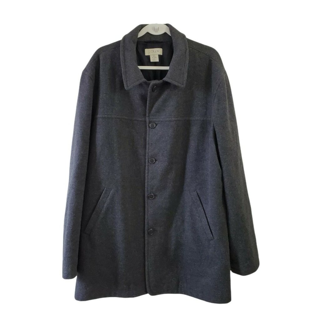 J. Crew Mens Wool Blend Coat Jacket XLT Gray Quilted Lined  XL Tall Button Front